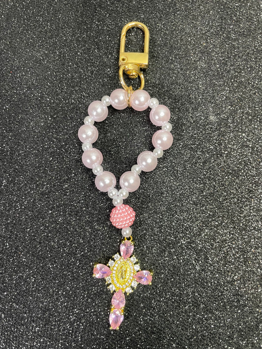 Porte clés - perles « rose nude »