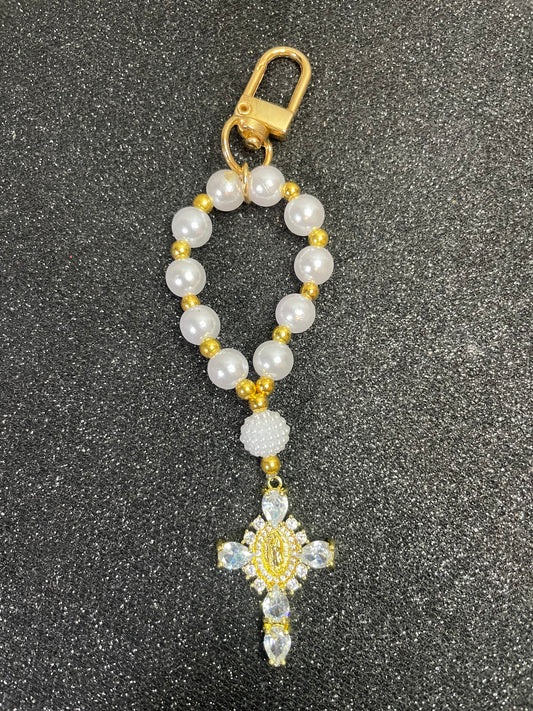 Porte clés - perles « neige »